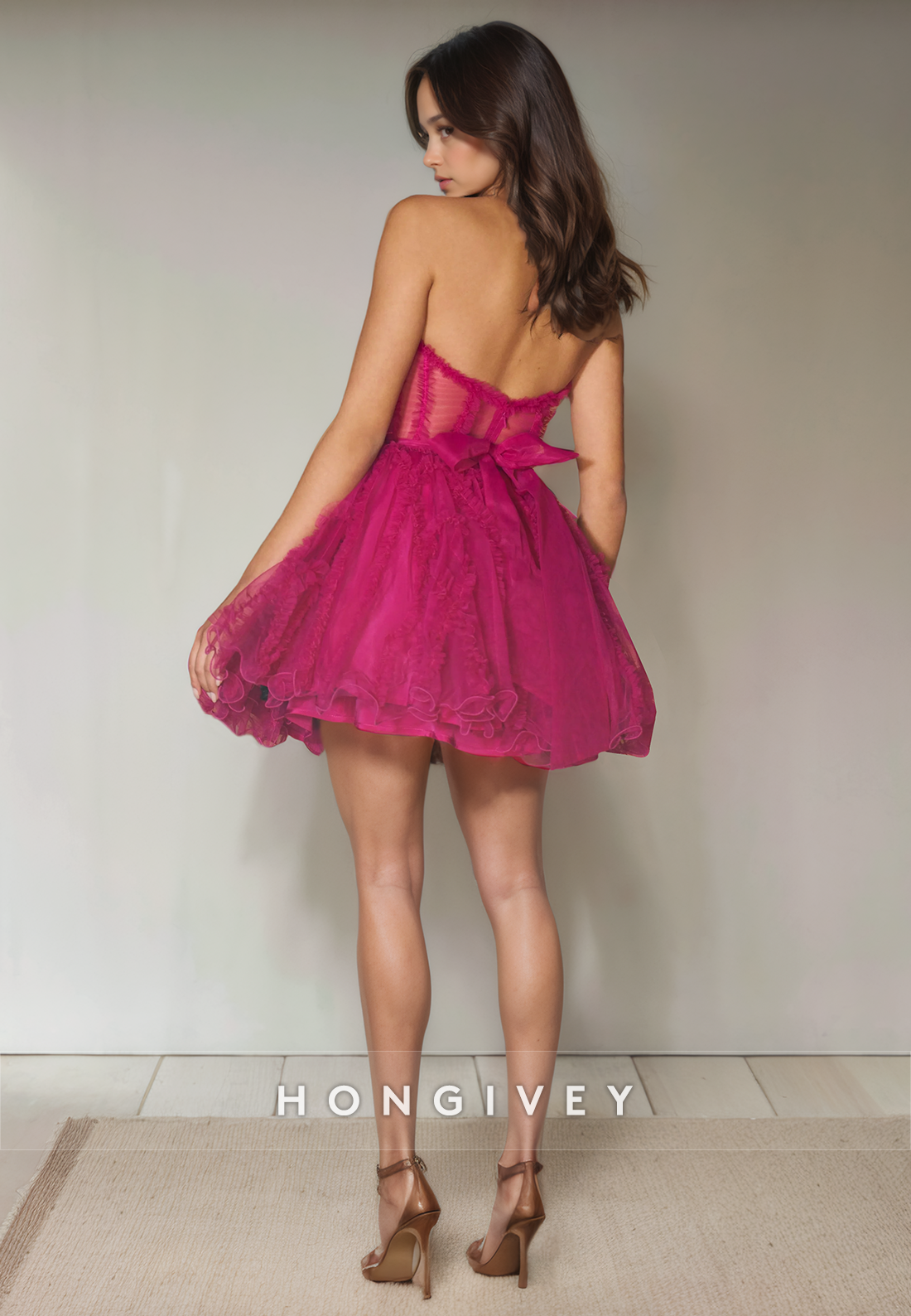 Sheer Tulle A-Line Sweetheart Strapless Short Homecoming Dress