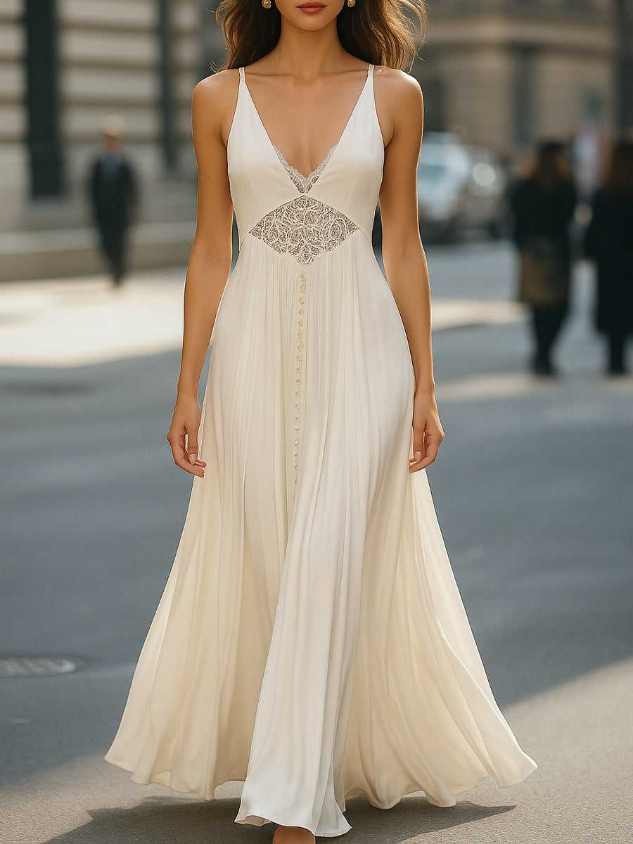 Lace-Trimmed Spaghetti Strap Maxi Dress