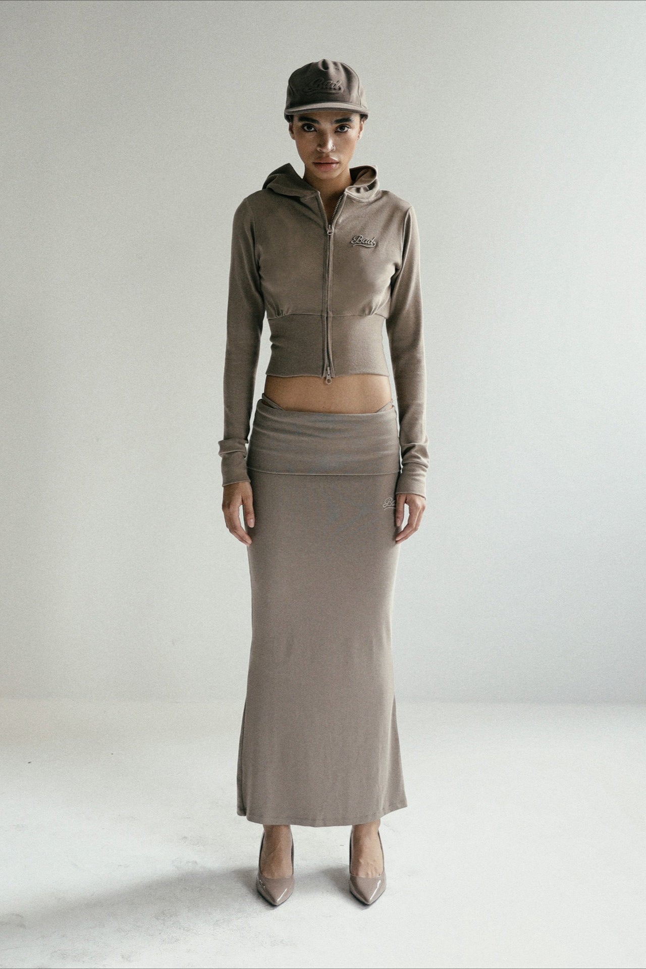 Zipper Cropped Embroidered Hoodie