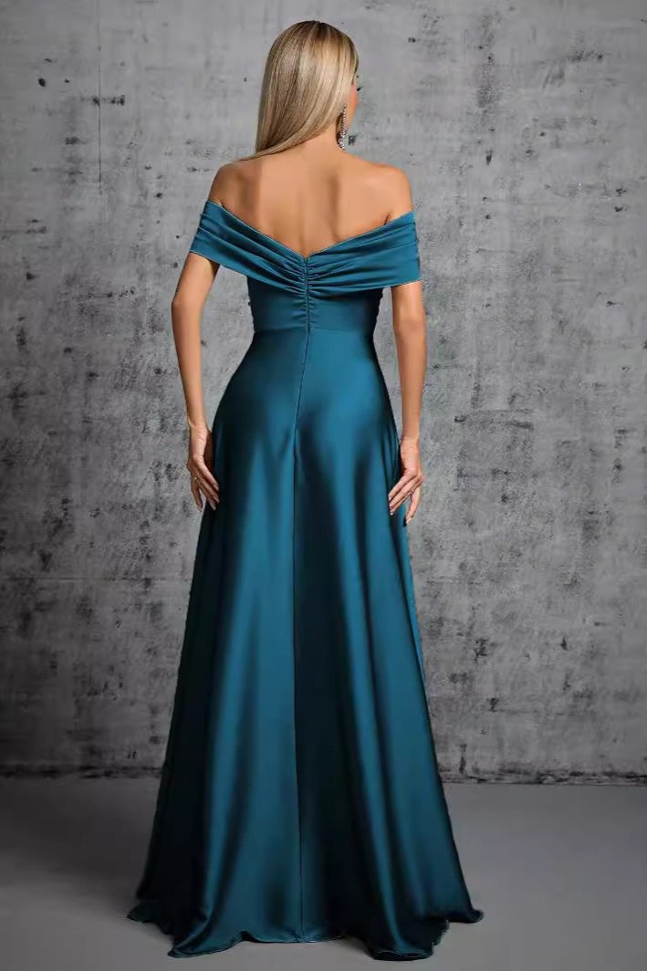 Satin Off Shoulder Twist Front A-Line Maxi Dress - View 2