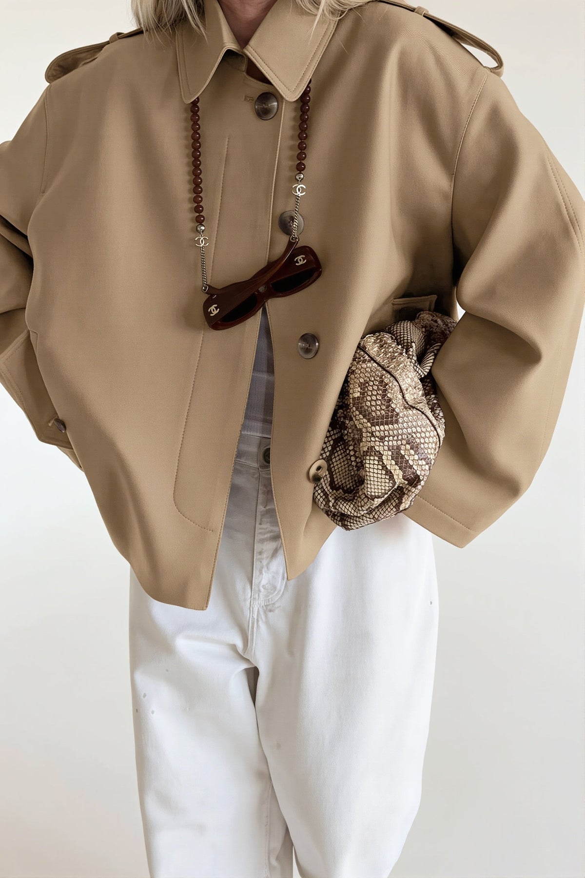 Point Collar Belted Short Trench Coat
