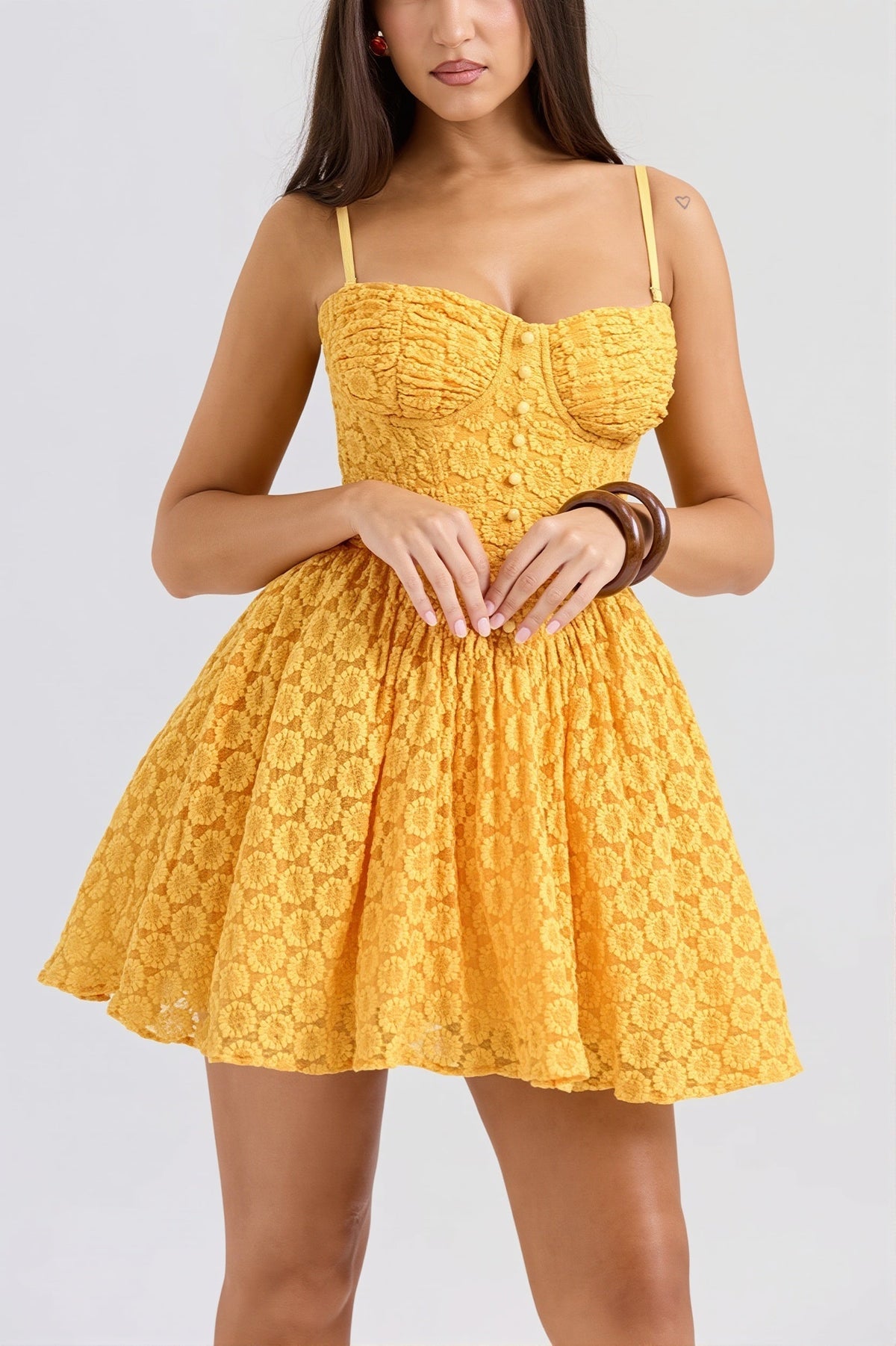 Lace Jacquard Backless Puff Mini Dress - View 2