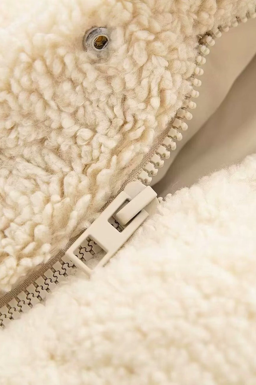 Short Faux Sherpa Fleece Coat - Fashionpara