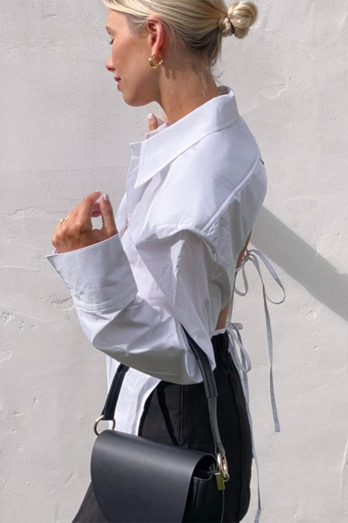 Backless Sheer Tie Waist Blouse