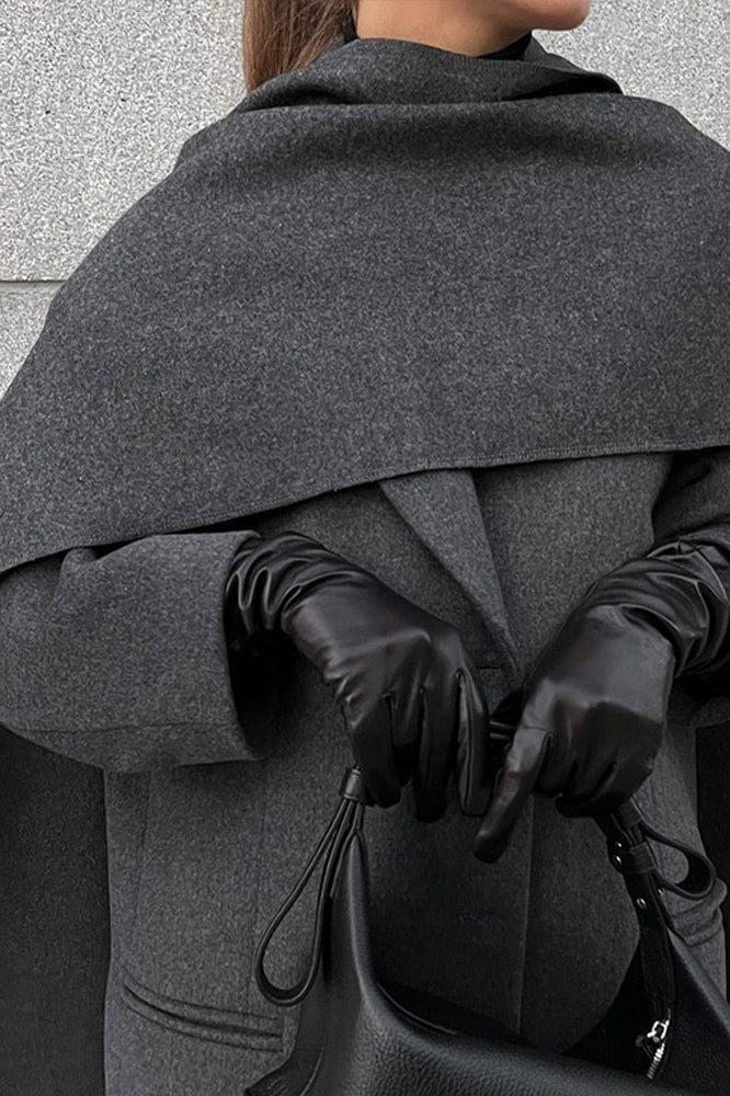 Extra-Long Woolen Overcoat with Scarf Collar for Elegance