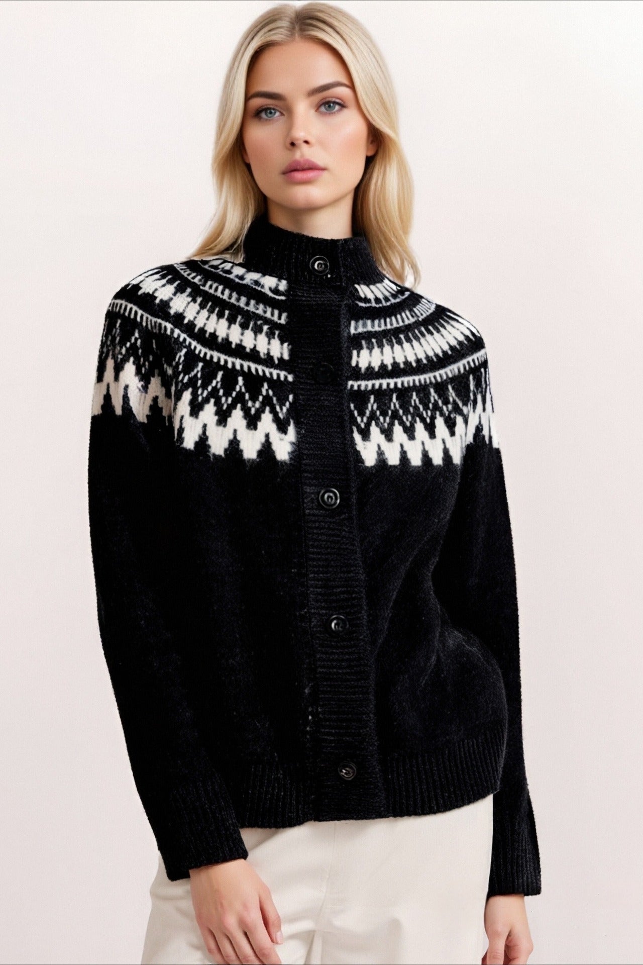 Fair Isle Geometric Knit Cardigan for Timeless Style
