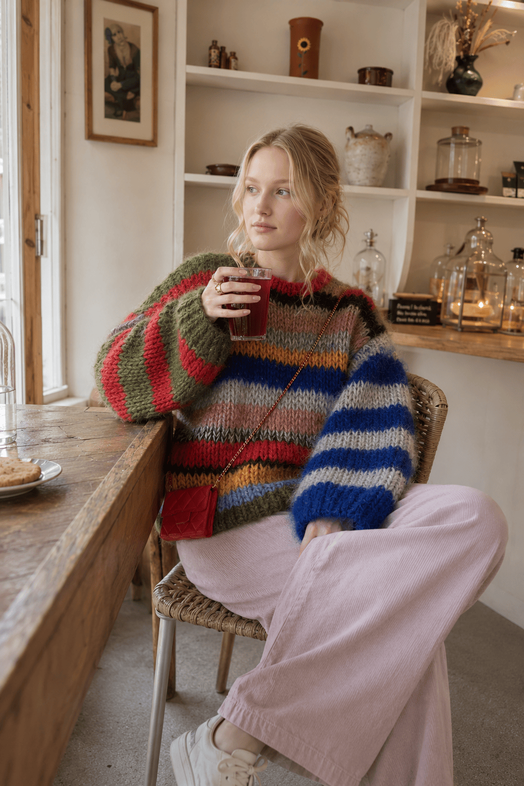 Contrasting Crewneck Hollow Out Knitted Pullover Long
