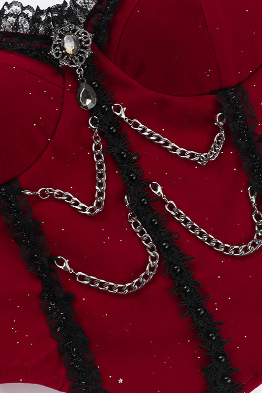 Red Shimmer Off Shoulder Bustier Corset - Fashionpara