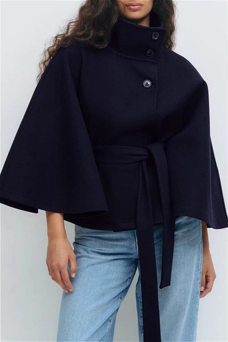 Stand Collar Cape Coat for Elegant Layered Style and Warmth