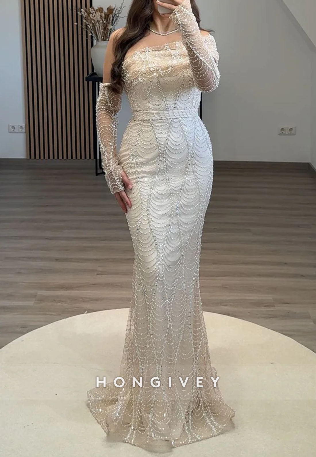 Mermaid Off the Shoulder Beading Pleated Floor-Length Evening Gown