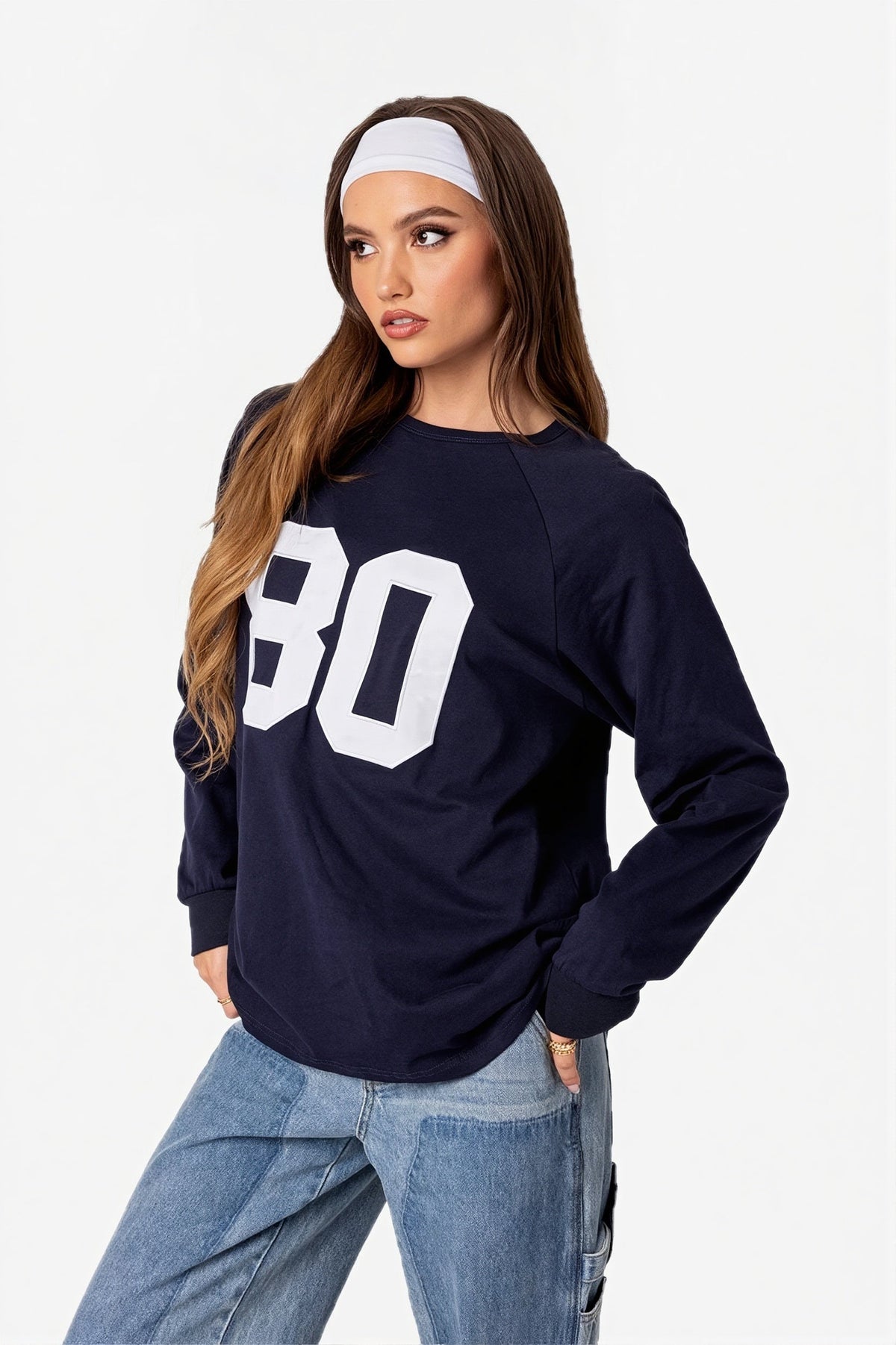 Number Print Long Sleeve Loose T-Shirt