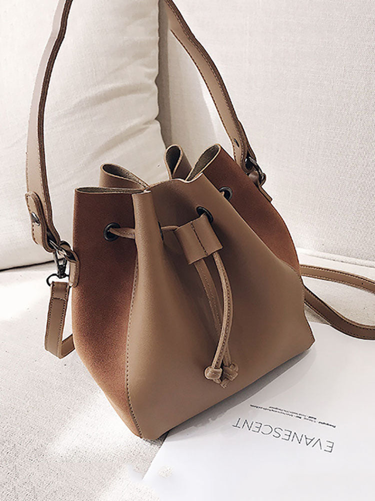 Colorful Strap Bucket Leather Bags