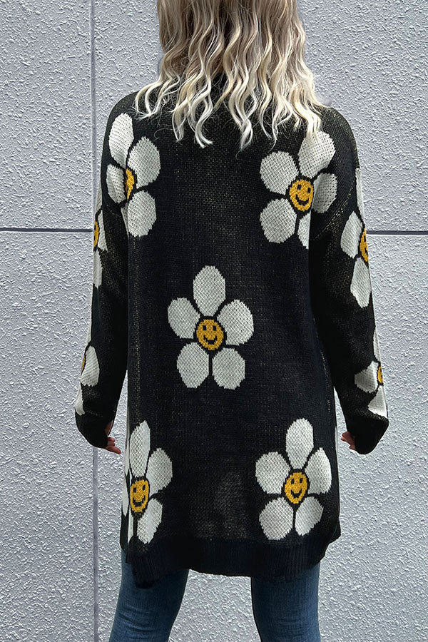 Smiley Floral Print Button Cardigan for Effortless Style