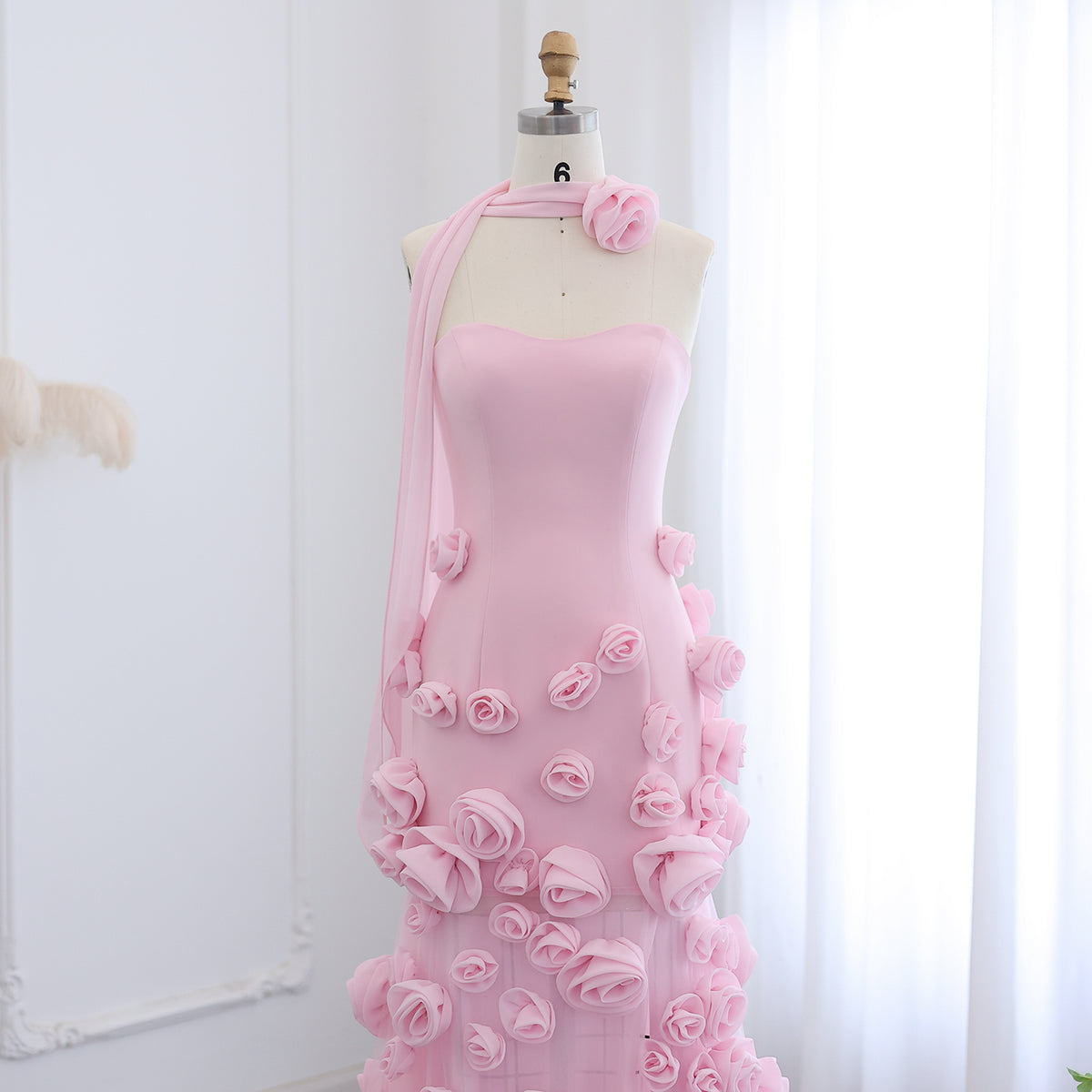 L2991 - Chic A-Line Sweetheart Strapless Floral Embossed Long Prom Dress