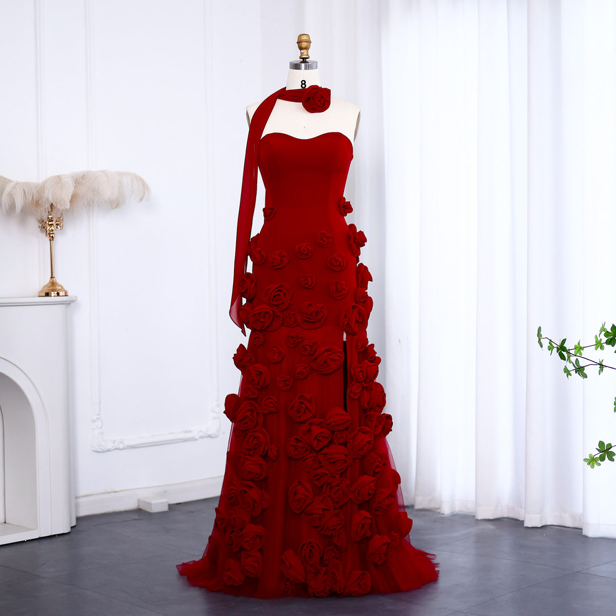 L2991 - Chic A-Line Sweetheart Strapless Floral Embossed Long Prom Dress