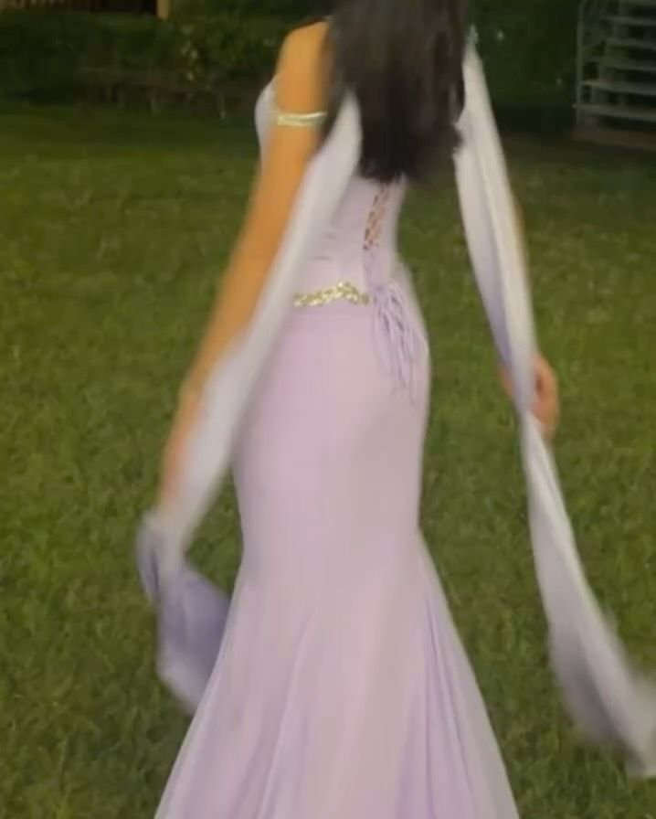 Classy Purple Satin Chiffon Beaded Mermaid Long Party Dress Formal Evening Dress With Ribbon D1810