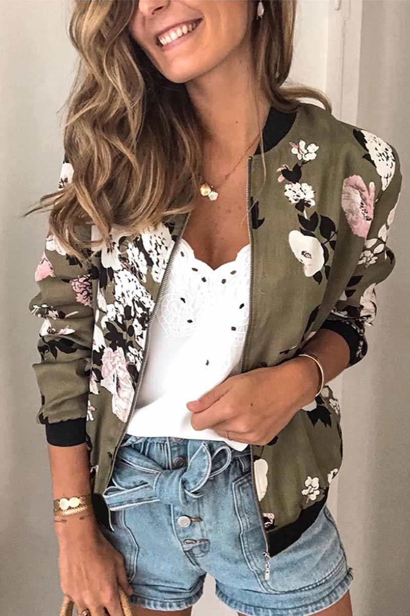 Florcoo Casual Fashion Printed Round Neck Long Sleeve Jacket(3 Colors)