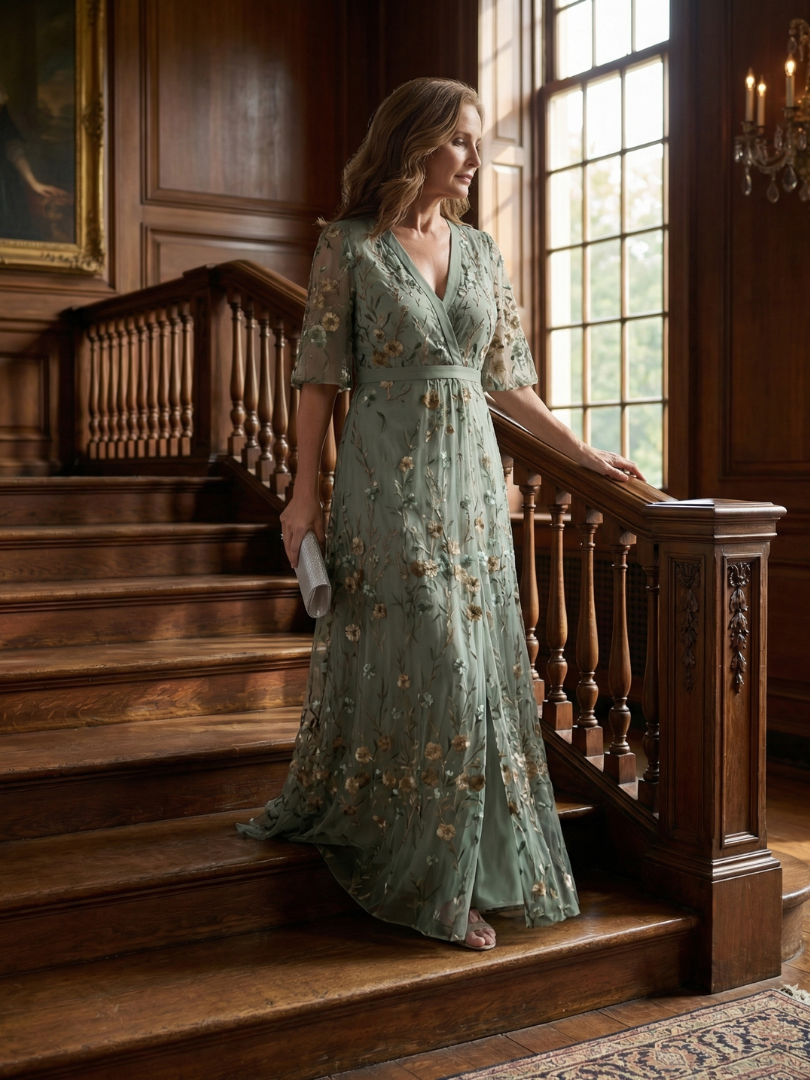 Floral V-Neck Flutter Sleeve Wrap Maxi Dress 5