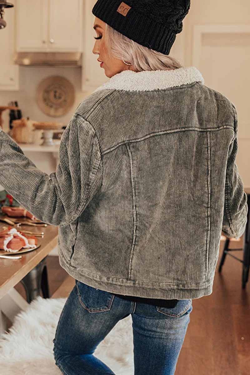 Florcoo Corduroy Lamb Panel Coat Tops