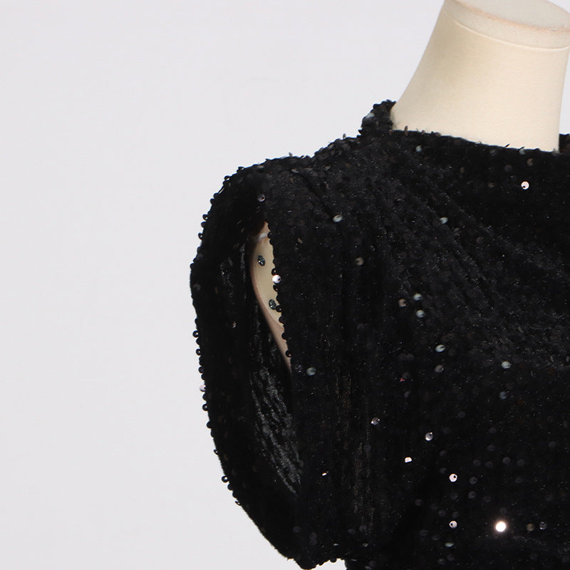 Crew Neck Sequin Padded-Shoulder Bodycon Mini Dress 6