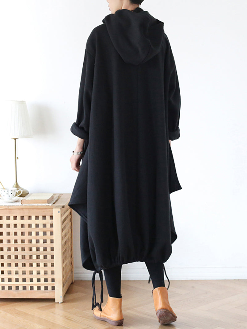 Hooded Drawstring-Hem Long-Sleeve Lantern Sweatshirt Dress 3