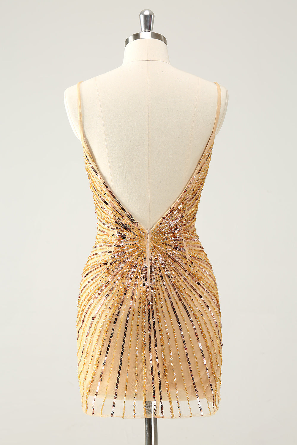 Golden Tight Spaghetti Straps Homecoming Dress with Sequins