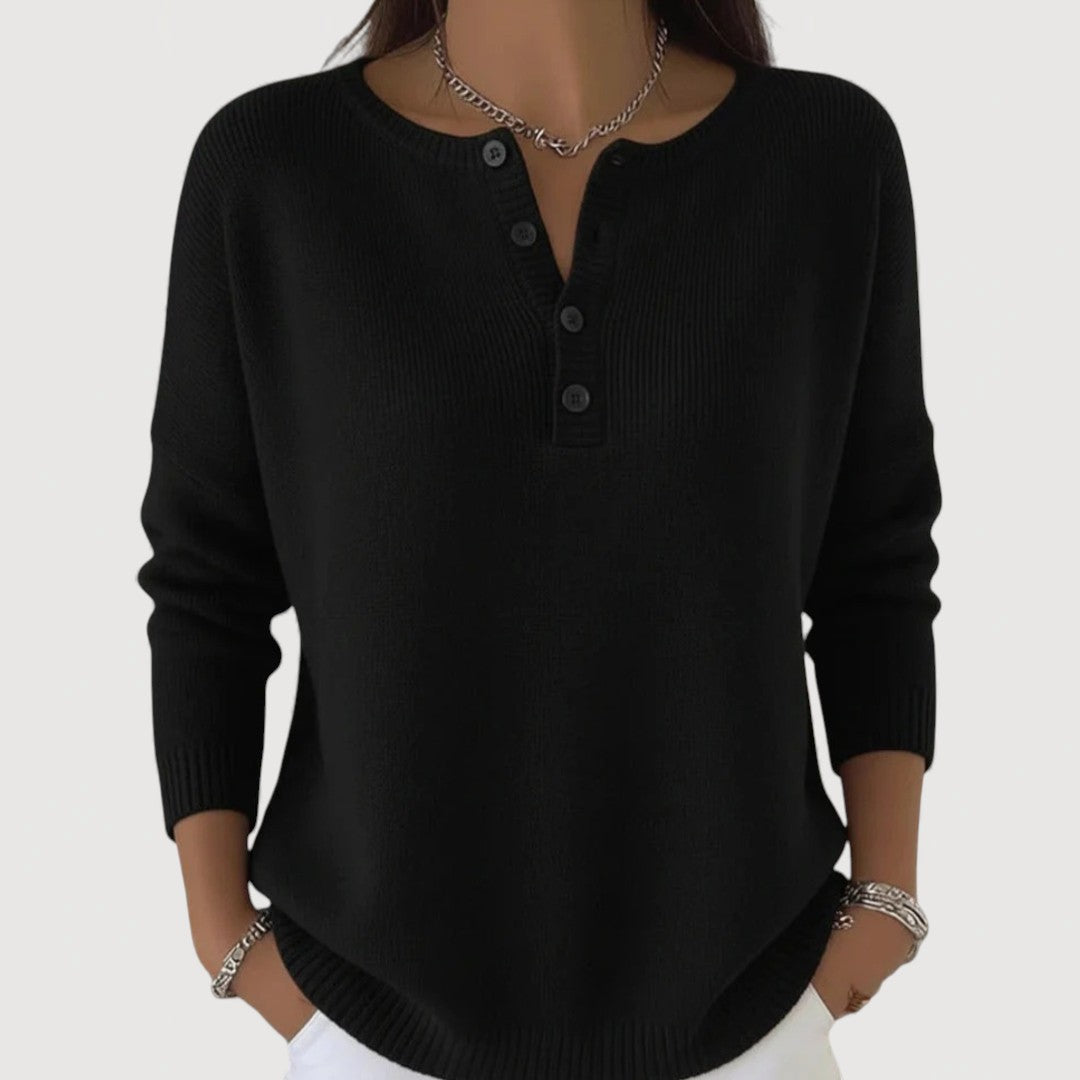 Henley Neck Button Placket Long Sleeve Knit Sweater 5