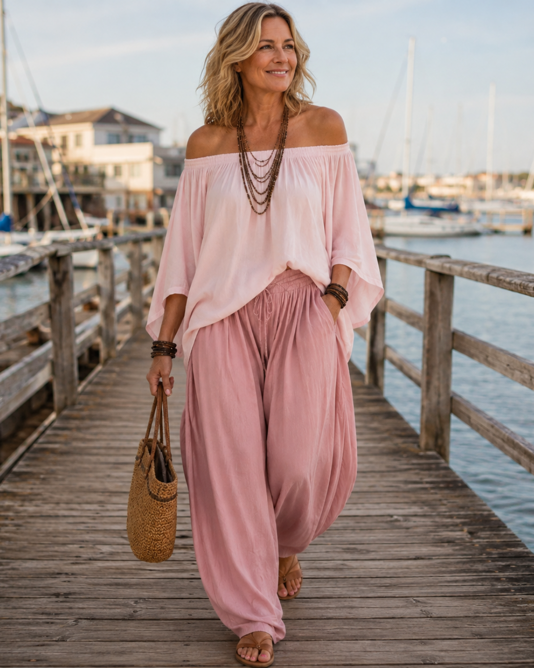 Off Shoulder Top and Harem Pants Two Piece Set 2