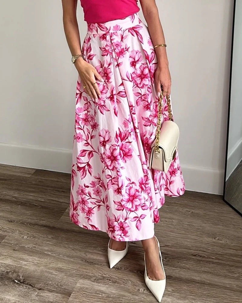 Elegant Tank Top & Printed Skirt Two-Piece Set - Fashionpara