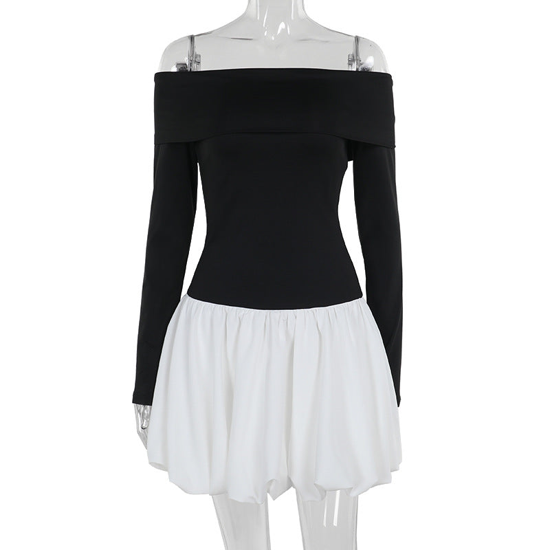 Off-Shoulder Long-Sleeve Bubble Hem Mini Dress 5