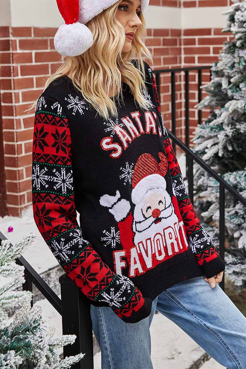 Florcoo Festive Santa Embroidered Knit Sweater for Winter
