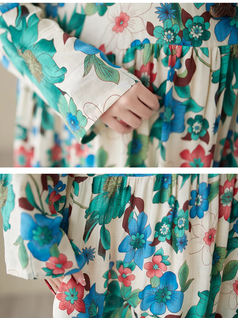 Abstract Print Round Neck Short Sleeve Cocoon Maxi Dress 5