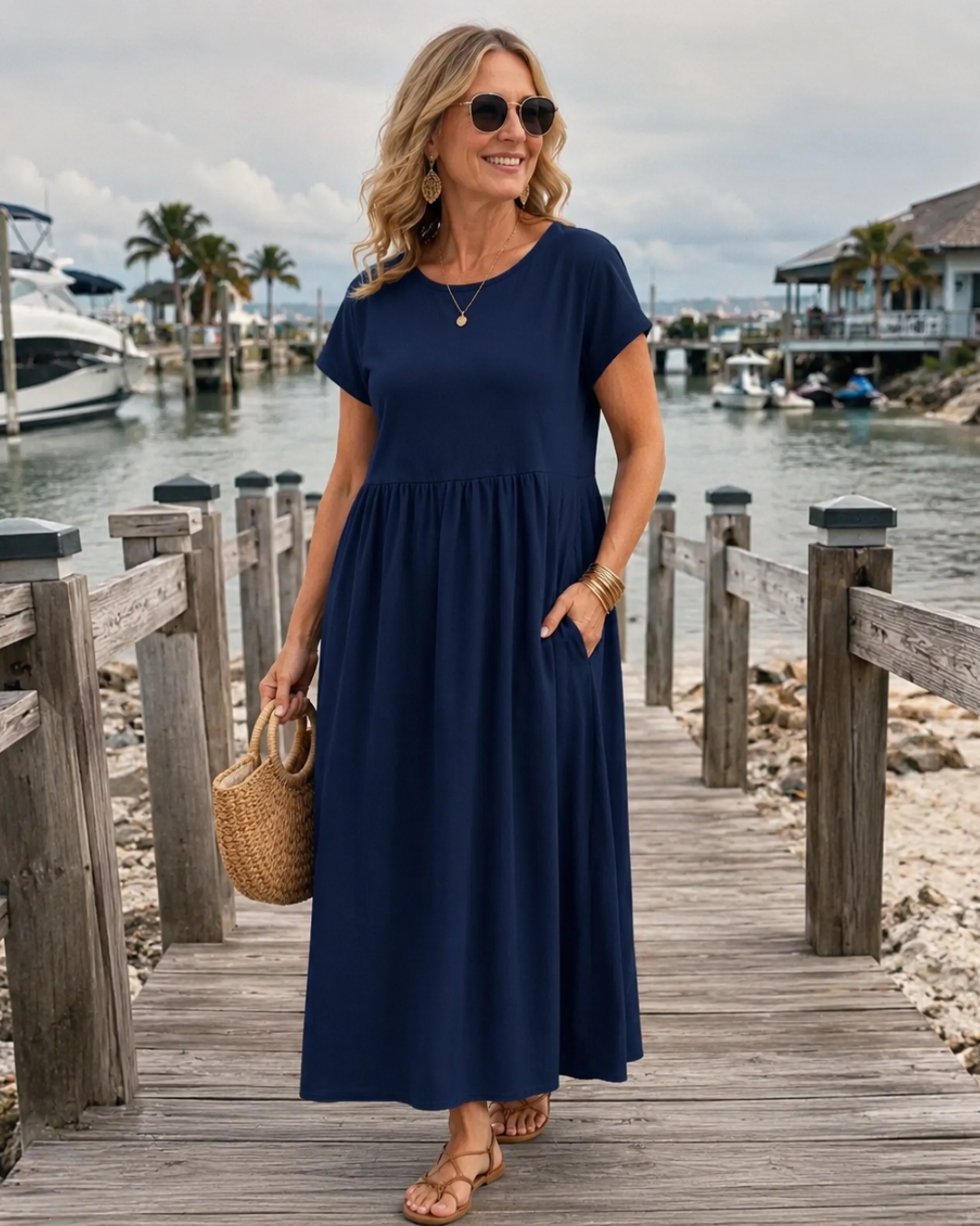 Round Neck Cap Sleeve Babydoll Midi Dress 2