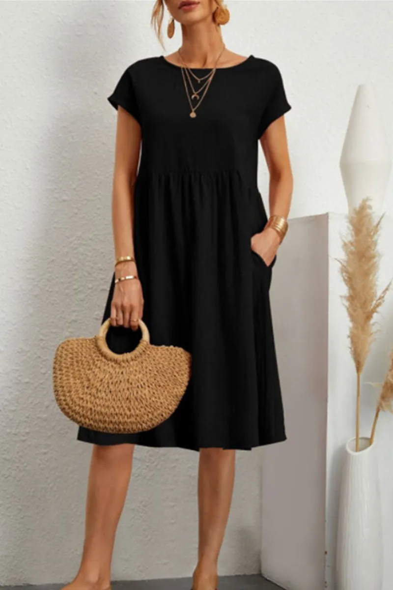 Linen Blend Print A-Line Short Sleeve Midi Dress - View 4