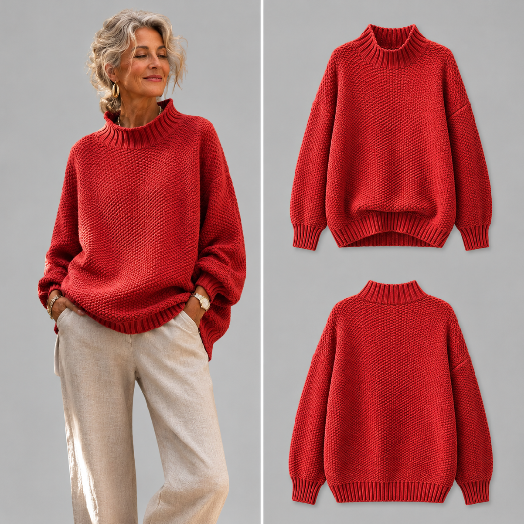Mock Neck Long Sleeve Chunky Knit Sweater 5