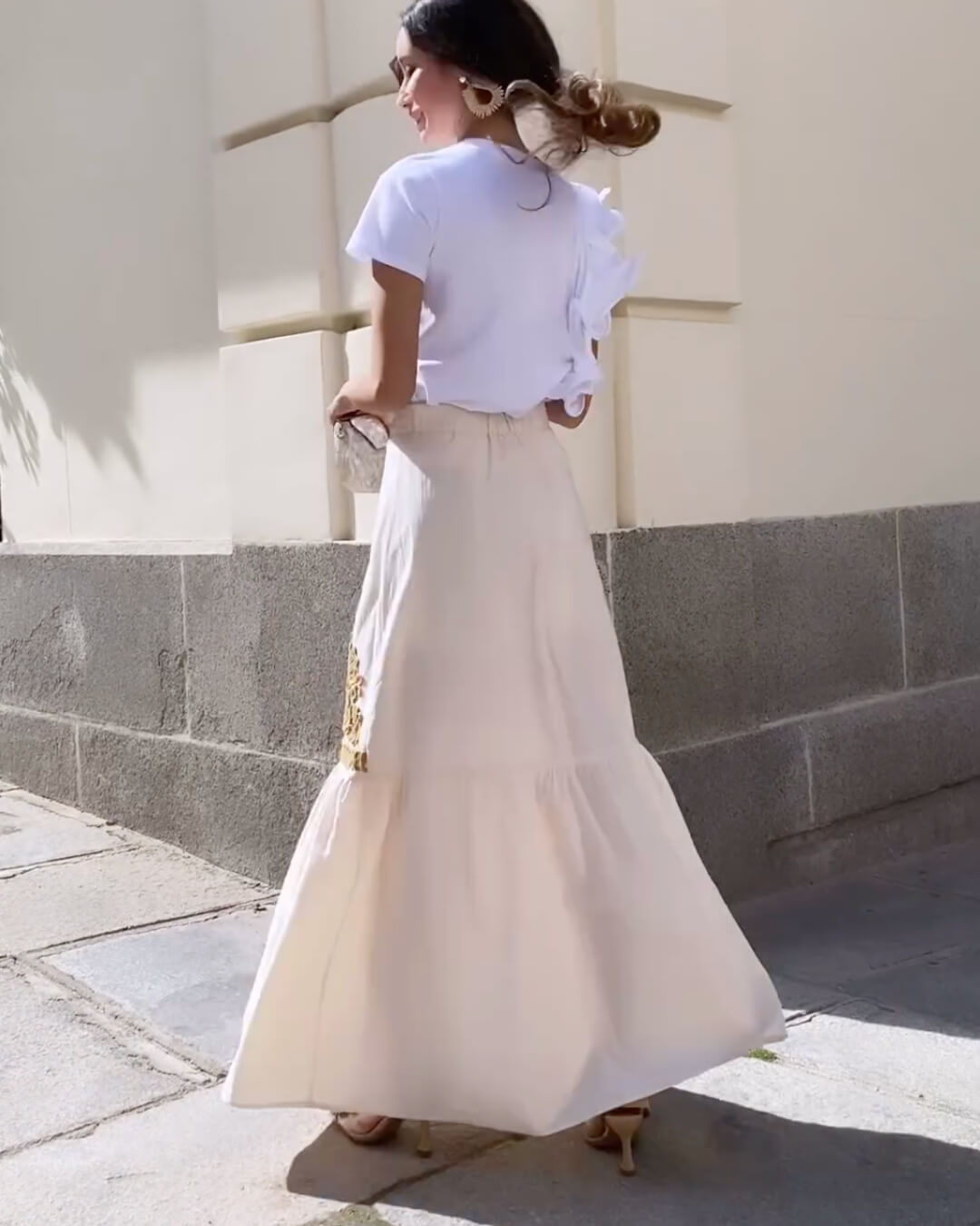 Linen Blend Ethnic Print Patchwork Embroidered Skirt - Fashionpara