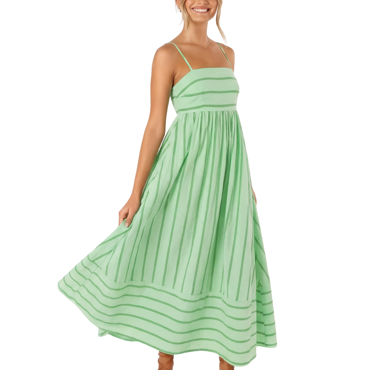 Striped Spaghetti Strap Tiered Maxi Dress 4