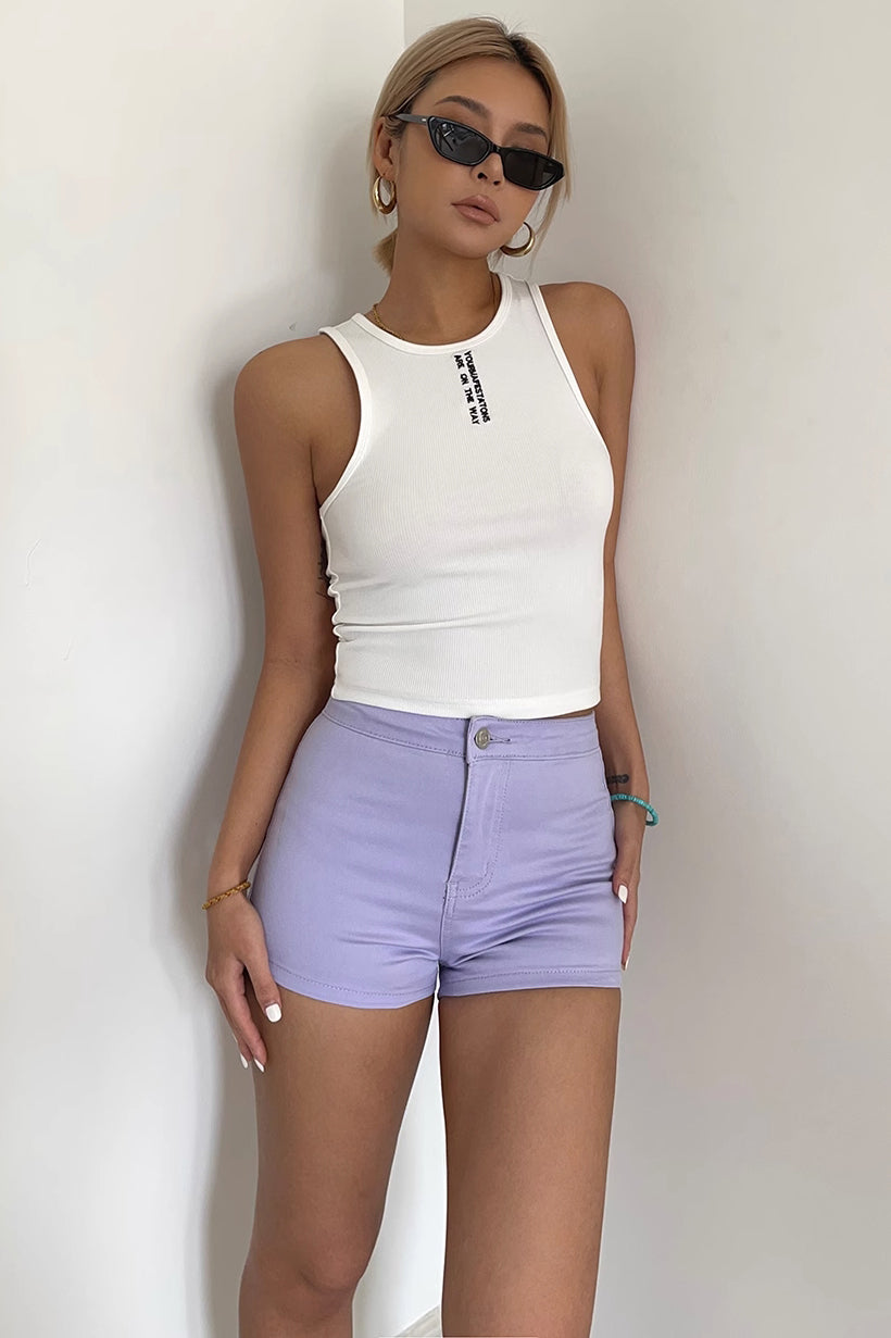 Embroidered Letter Print Rib-knit Tops