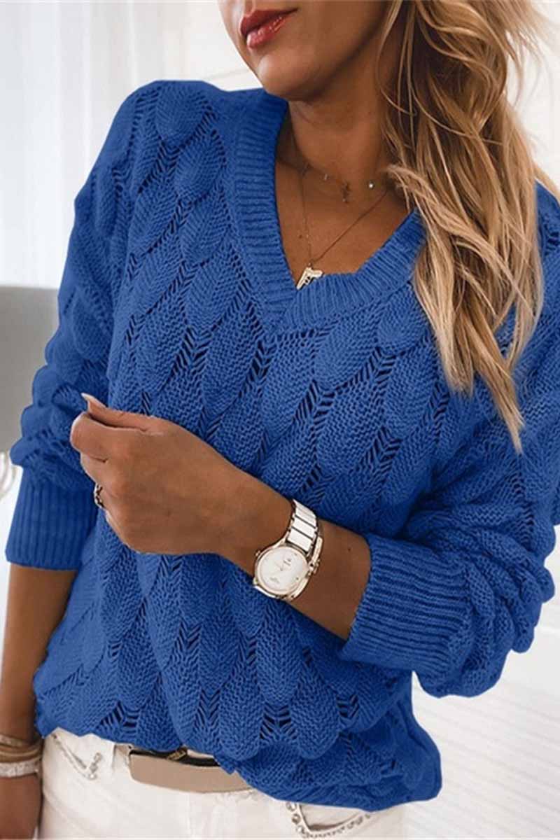 Florcoo Loose V-neck Feather Sweater in Solid Colors