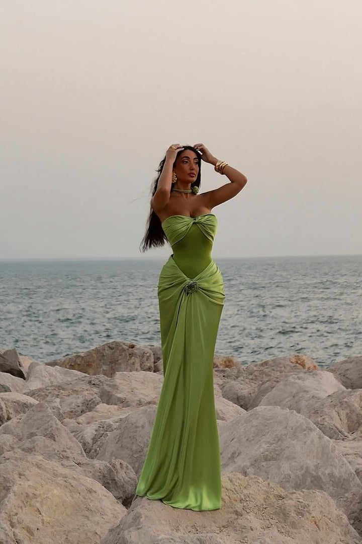 Hot Mermaid Sweetheart Green Long Party Dress with Ruffles