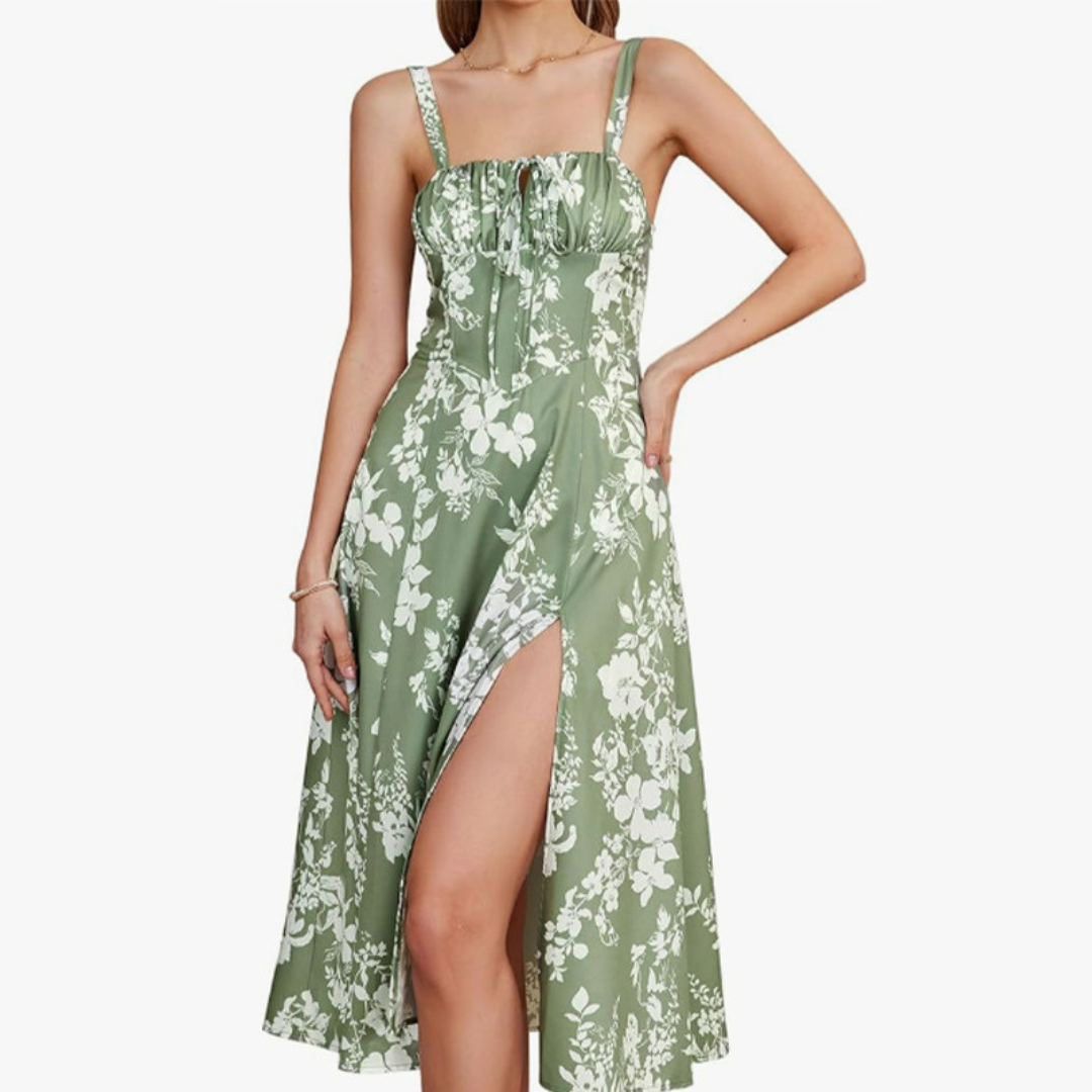 Strappy Tie Front Corset High Split Midi Dress 5