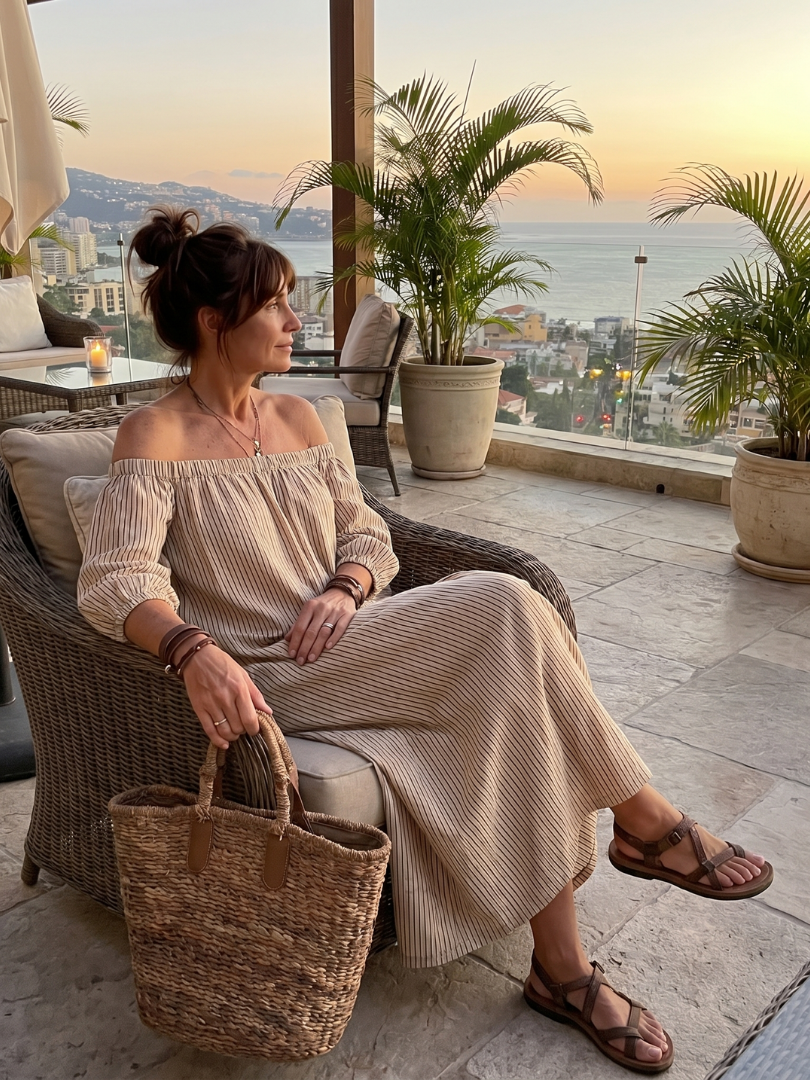 Striped Off Shoulder Puff Sleeve Maxi Dress 5