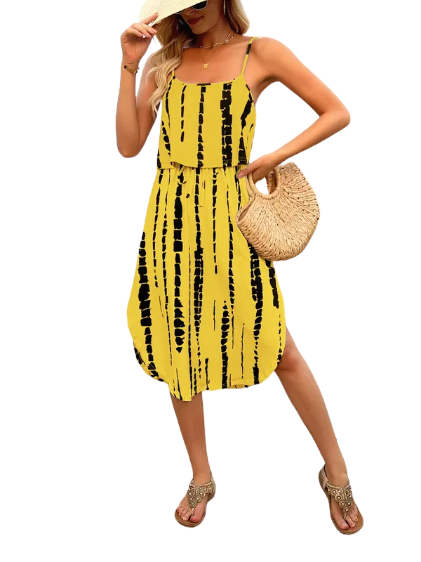 Scoop Neck Layered Split Print Cami Midi Dress 9