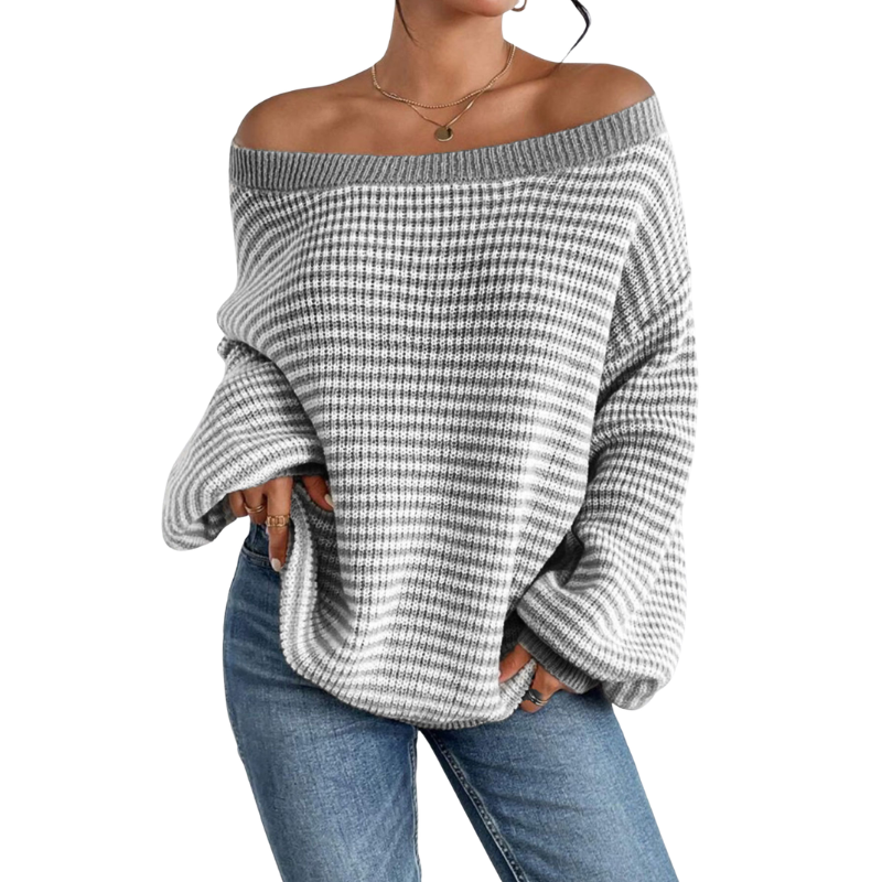 Off Shoulder Striped Drop Shoulder Oversized Sweater 5