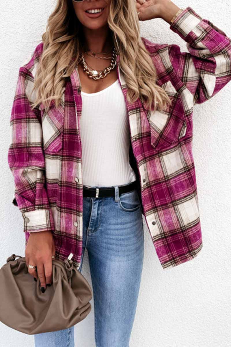 Florcoo Casual Loose Retro Plaid Stitching Shirt Jacket（3 colors）