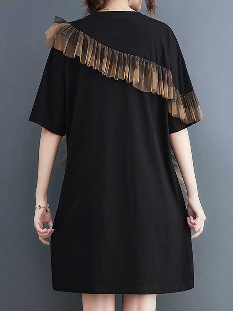 Plain With Frill Style Short Sleeves Midi Dress 2
