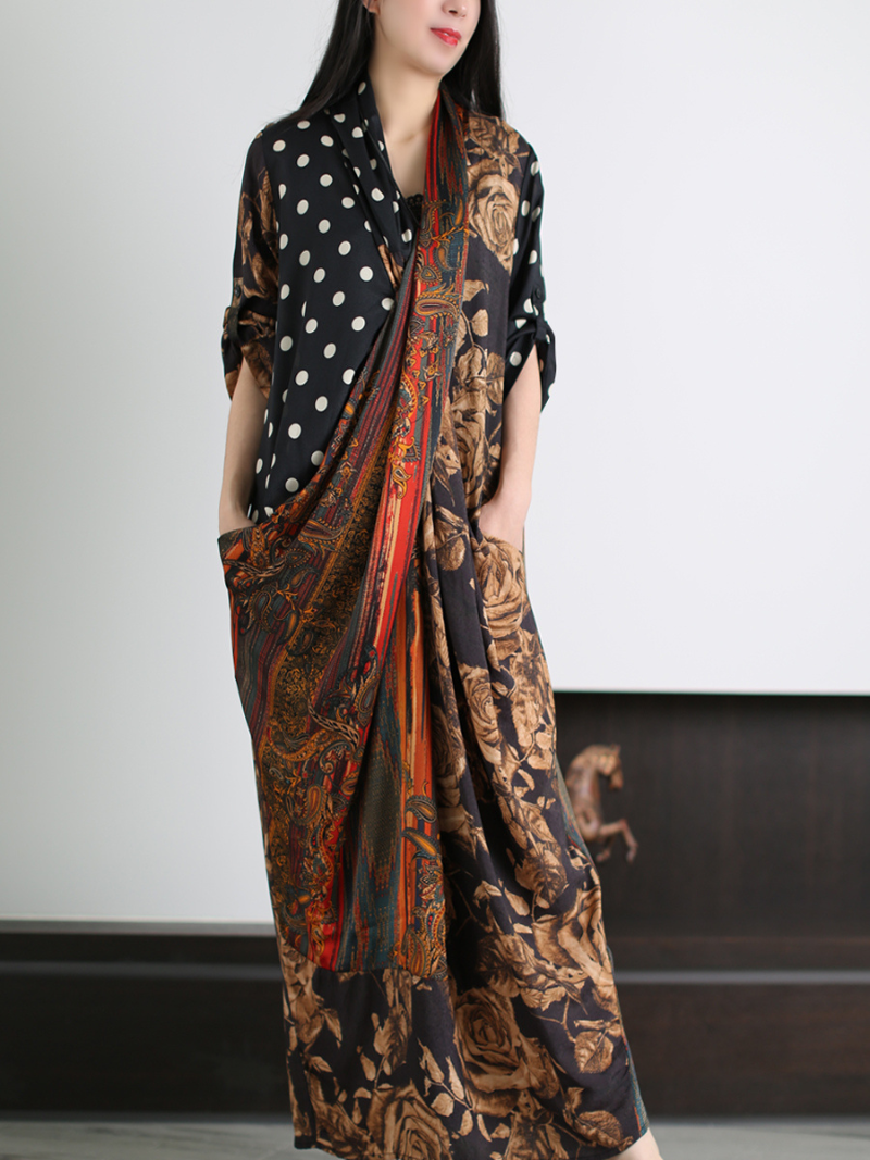 Mixed Floral Print V-Neck Batwing Kaftan Maxi Dress 4