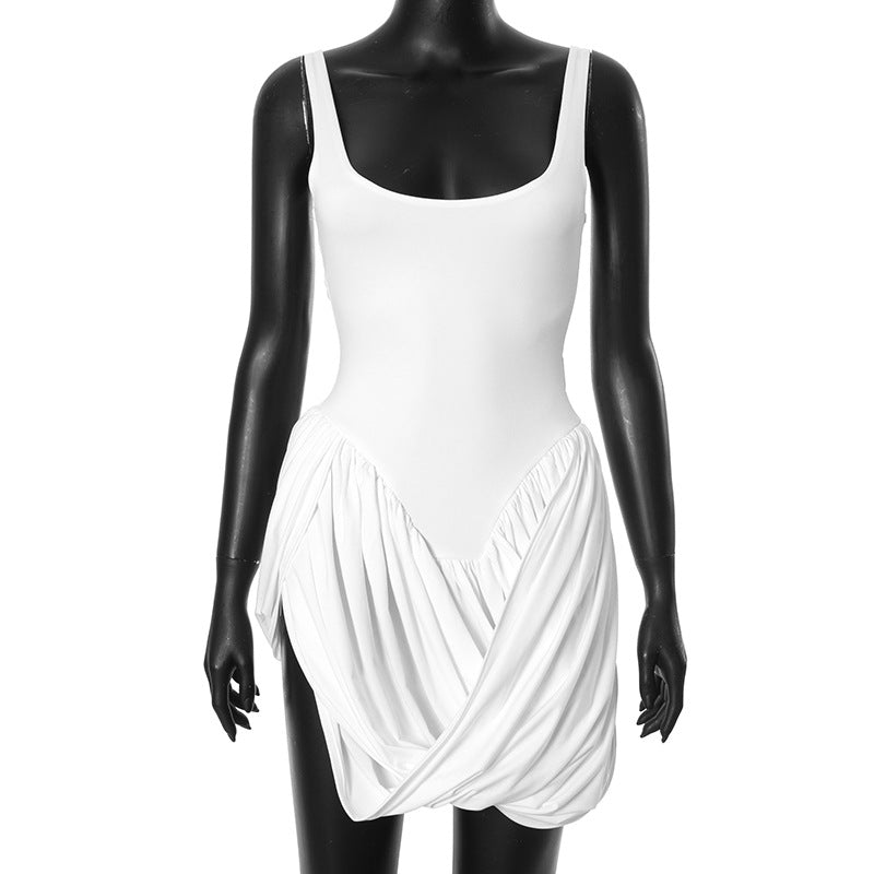 Scoop-Neck Sleeveless Draped Bubble-Hem Mini Dress 5