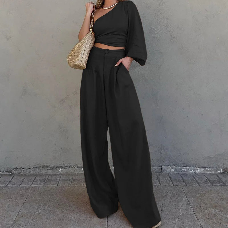 Women's Fashion Unilateral Sleeve Two -piece Suit - Fashionpara