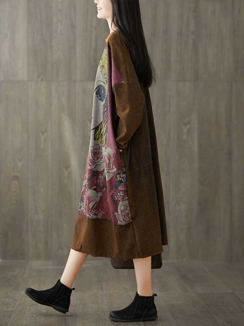Give Me a Memory Round Neck Cartoon Sweater Midi Dress - Fashionpara